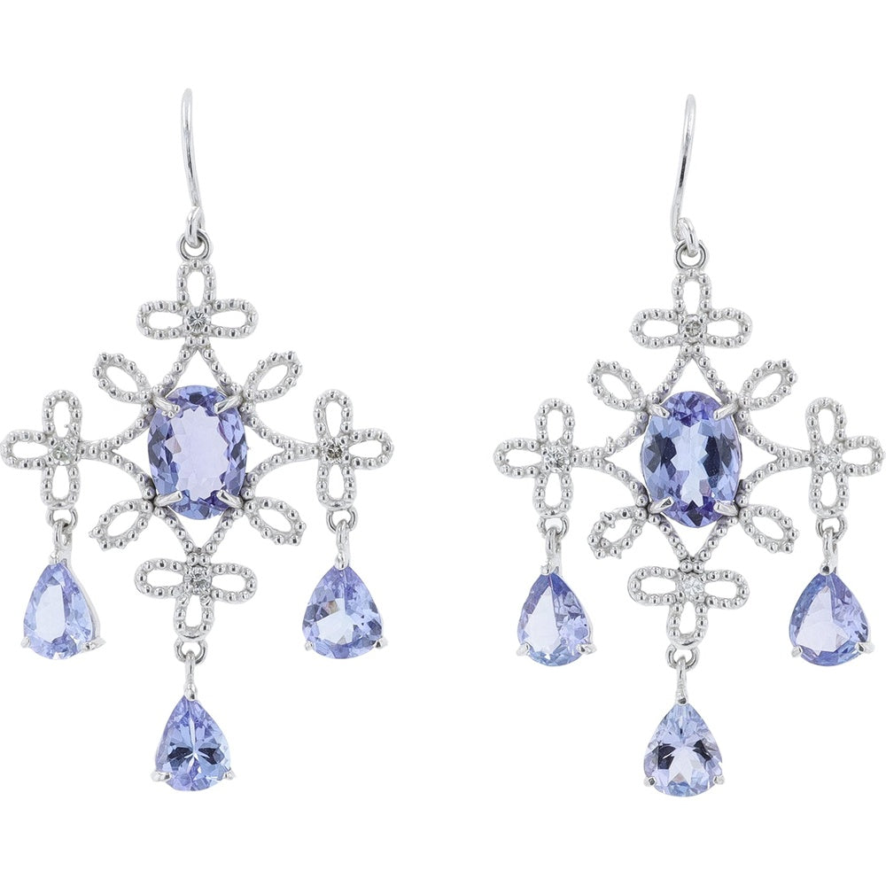 18K White Gold Chandelier Drop Earrings with Oval and Pear-Cut Tanzanites and Diamond Accents - 2.00 Carat Total Tanzanite Weight