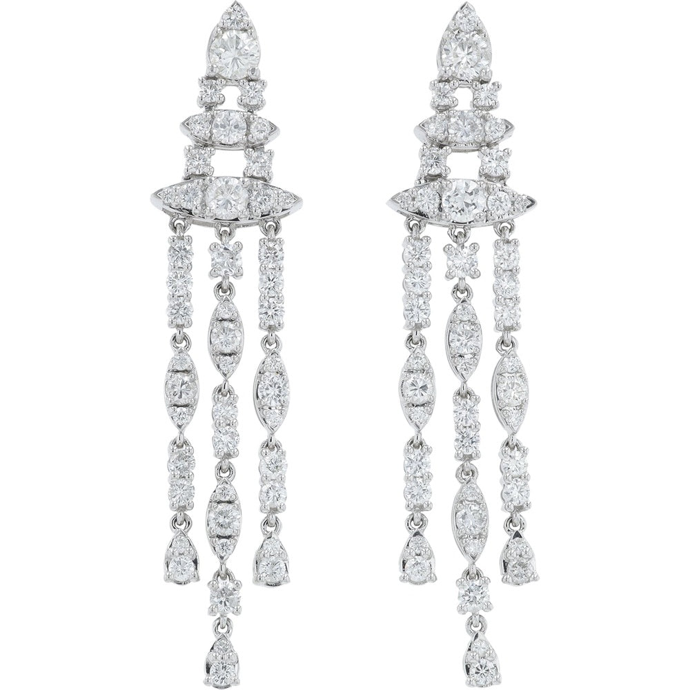 18K White Gold Chandelier Drop Earrings with Pear and Marquise Cut Diamonds - 3.76 Carat Total Diamond Weight