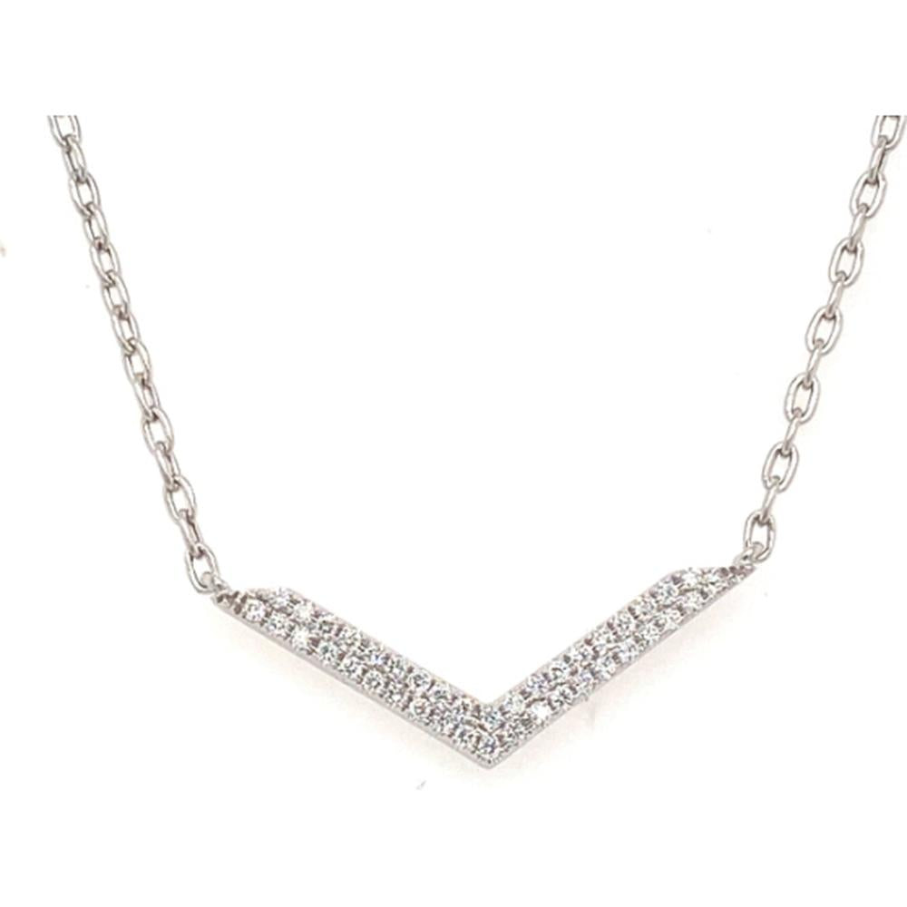 18K White Gold Chevron Pendant Necklace with Diamond Accents by Afarin