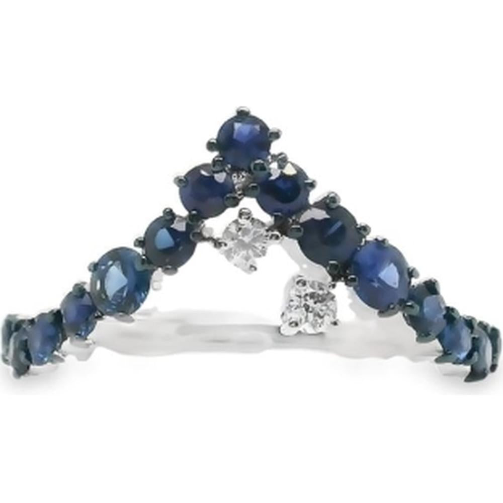 18K White Gold Chevron Ring with Blue Sapphires and Diamond Accents by Afarin