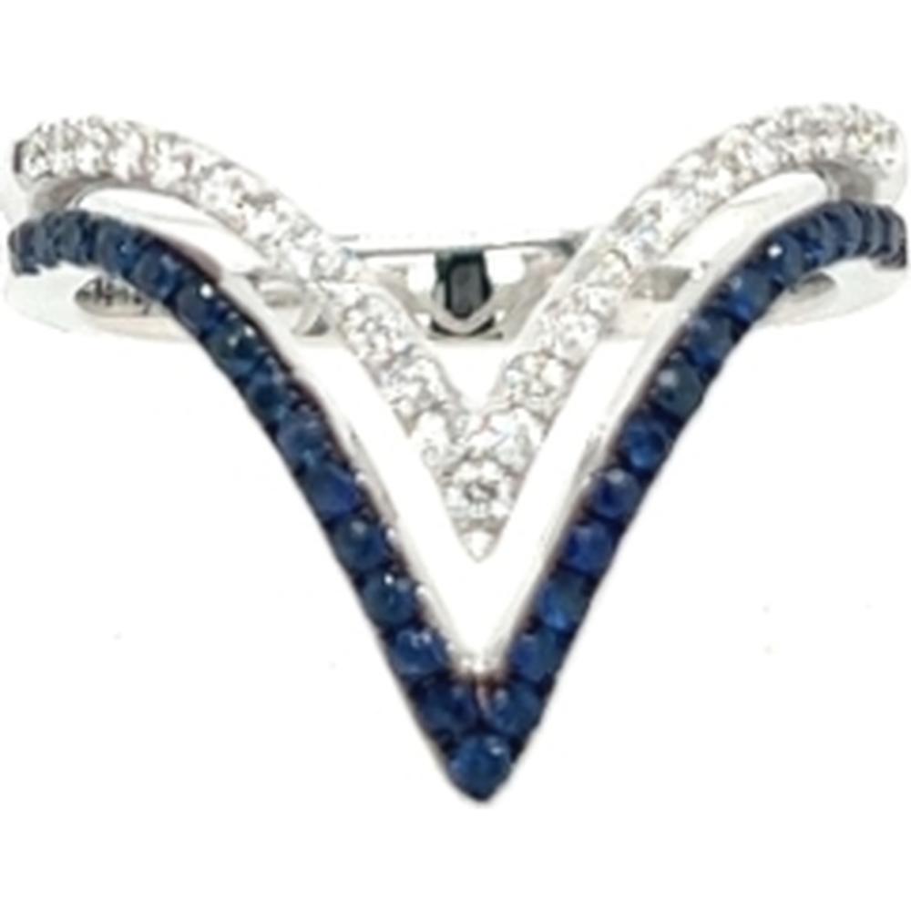 18K White Gold Chevron Ring with Blue Sapphires and Diamonds by Afarin