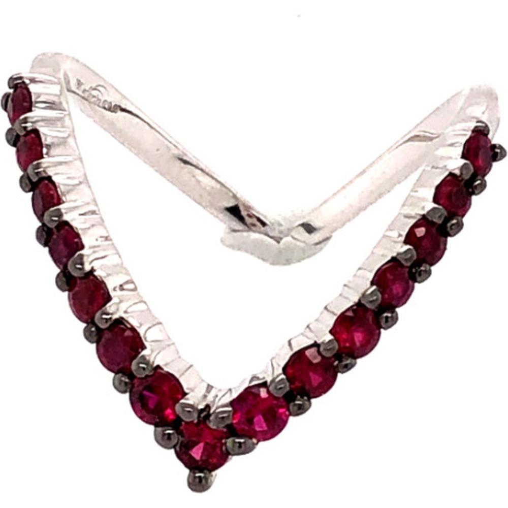 18K White Gold Chevron Ring with Prong-Set Round Rubies by Afarin