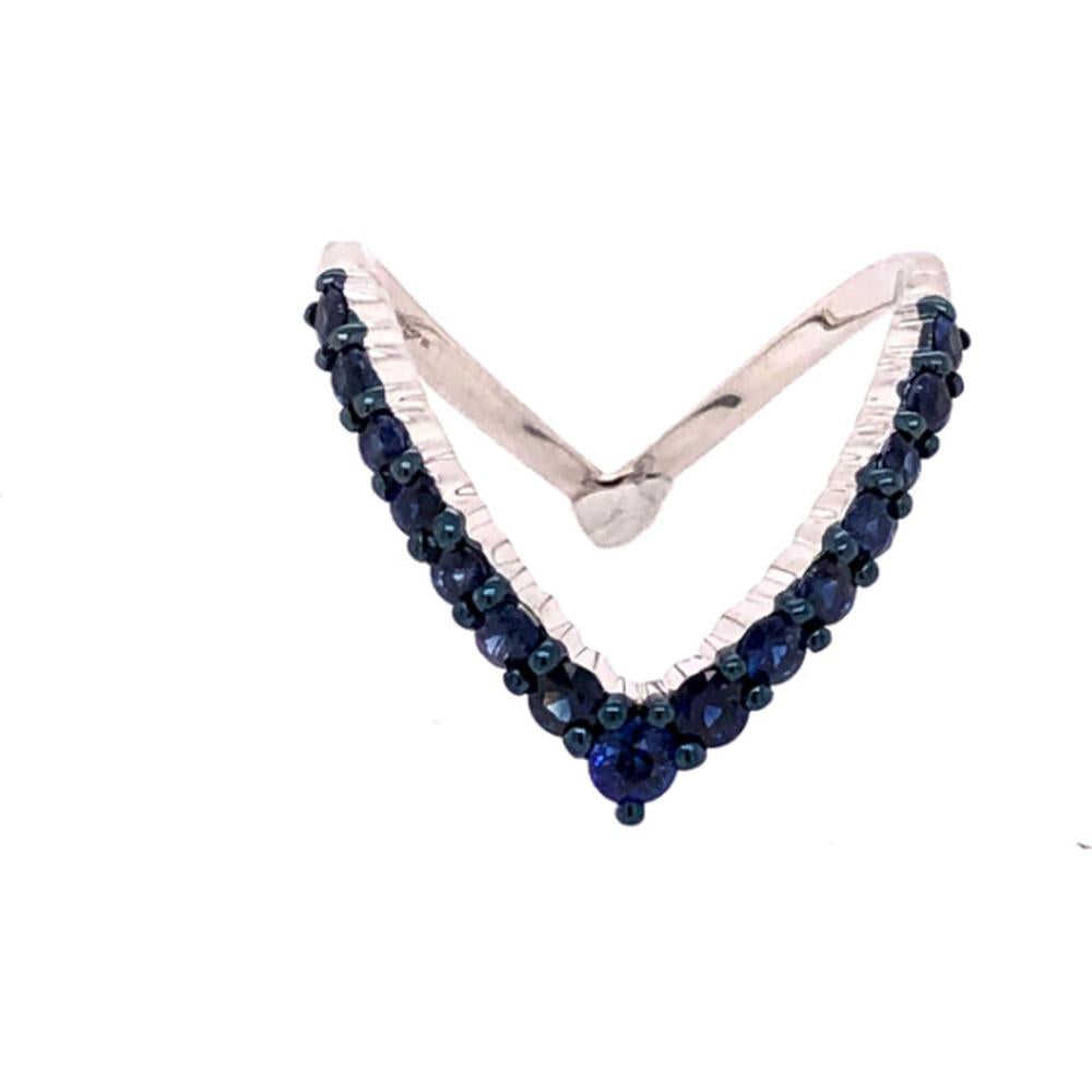 18K White Gold Chevron Ring with Round Blue Sapphires by Afarin
