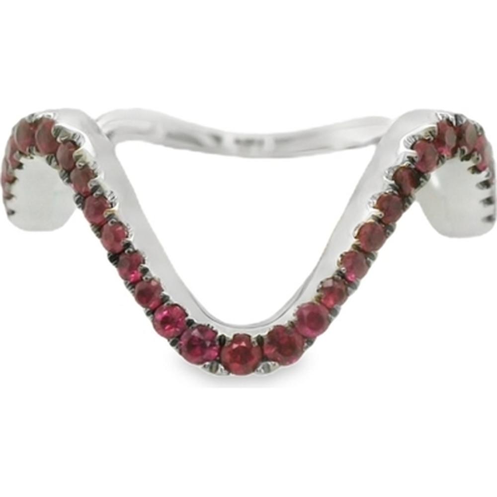18K White Gold Chevron Ruby Ring with Round Rubies by Afarin