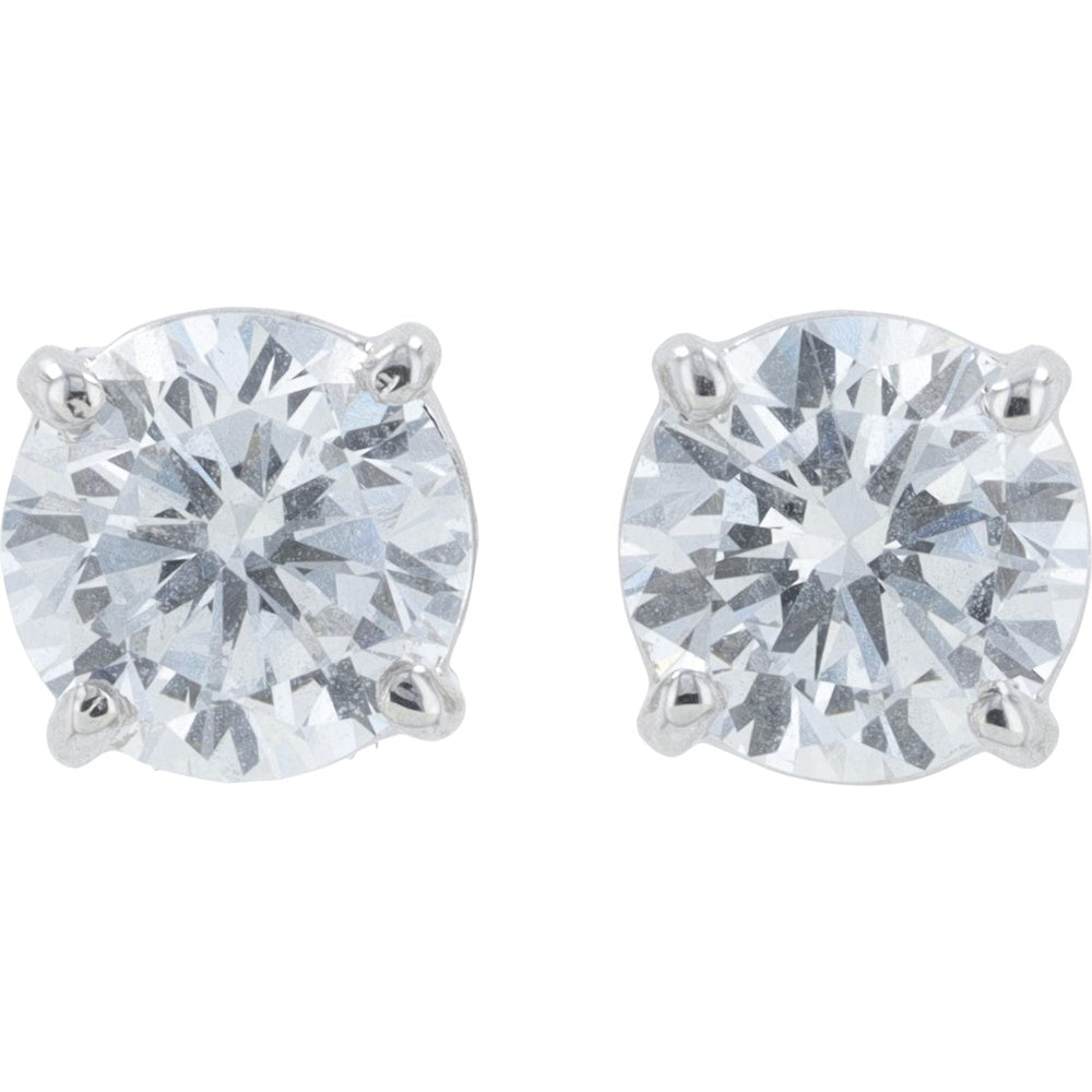 18K White Gold Classic Stud Earrings with 4-Prong Set Round Lab Grown Diamonds - 1.00 Carat Total Diamond Weight