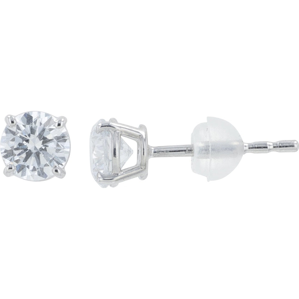18K White Gold Classic Stud Earrings with 4-Prong Set Round Lab Grown Diamonds - 1.00 Carat Total Diamond Weight