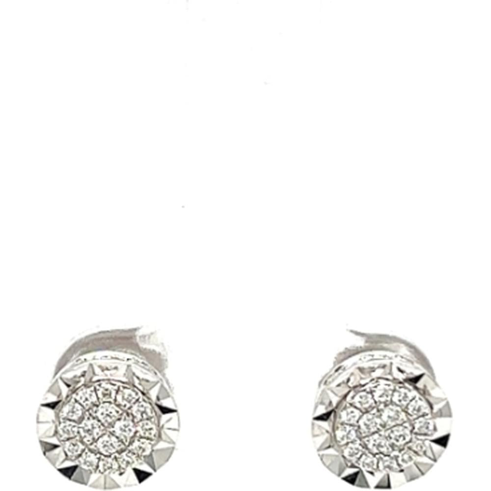 18K White Gold Cluster Diamond Stud Earrings with Textured Halo Design by Afarin