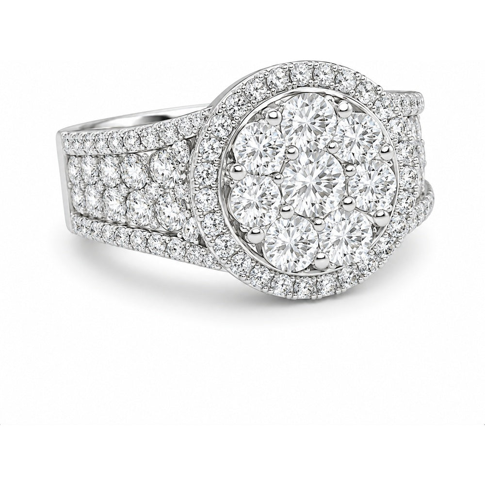 18K White Gold Cluster Fashion Ring with Halo Set Round Diamonds - 2.41 Carat Total Diamond Weight by Auriventus