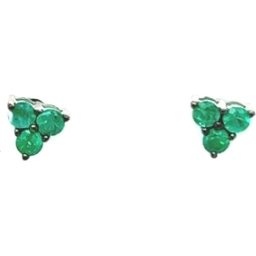 18K White Gold Cluster Stud Earrings with Round Emeralds by Afarin