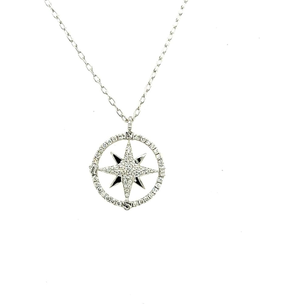 18K White Gold Compass-Style Diamond Pendant Necklace by Afarin