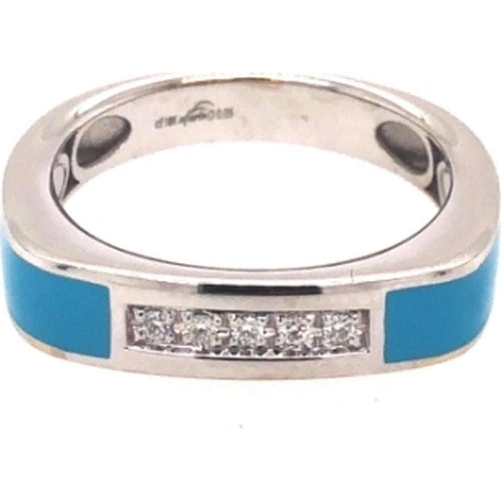 18K White Gold Contemporary Band Ring with Blue Enamel and Diamond Accents by Afarin