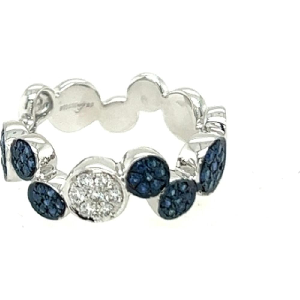 18K White Gold Contemporary Band Ring with Round Blue Sapphires and Round Diamonds by Afarin