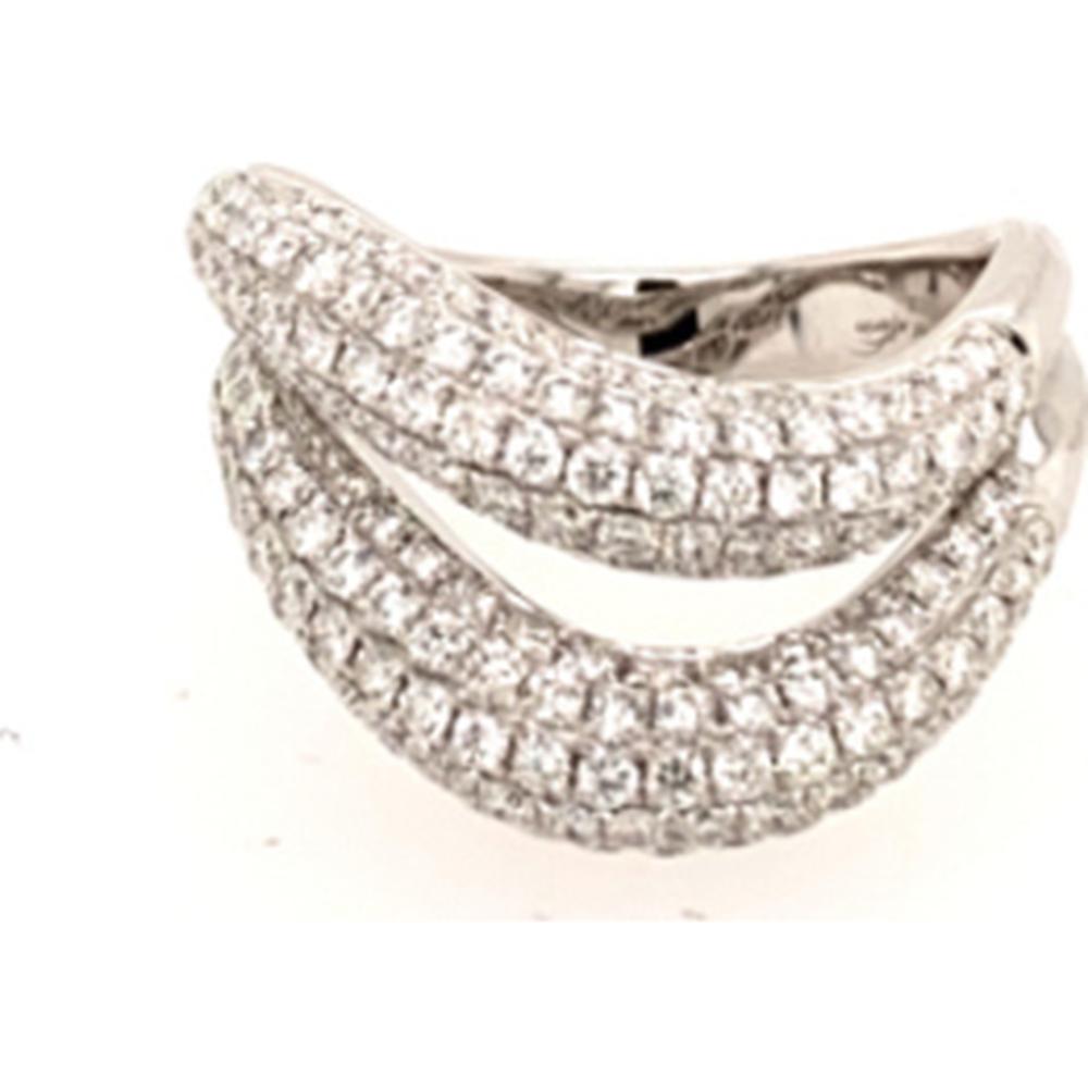 18K White Gold Contemporary Crossover Diamond Ring with Multi-Row Round Diamonds by Afarin