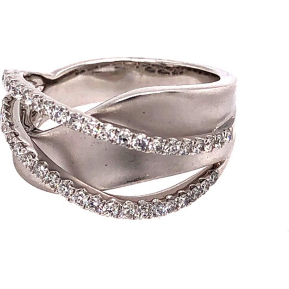 18K White Gold Contemporary Crossover Diamond Ring with Openwork Curved Design by Afarin