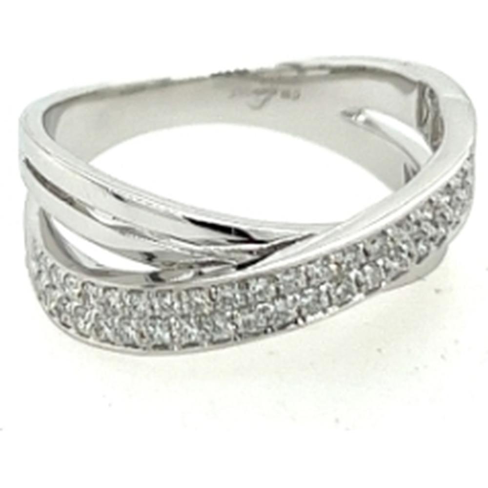 18K White Gold Contemporary Crossover Ring with Pavé Set Round Diamonds by Afarin