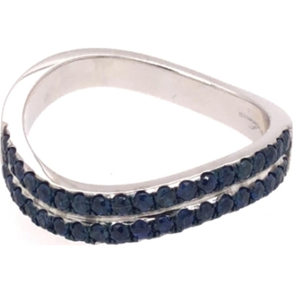 18K White Gold Contemporary Crossover Ring with Round Blue Sapphires by Afarin