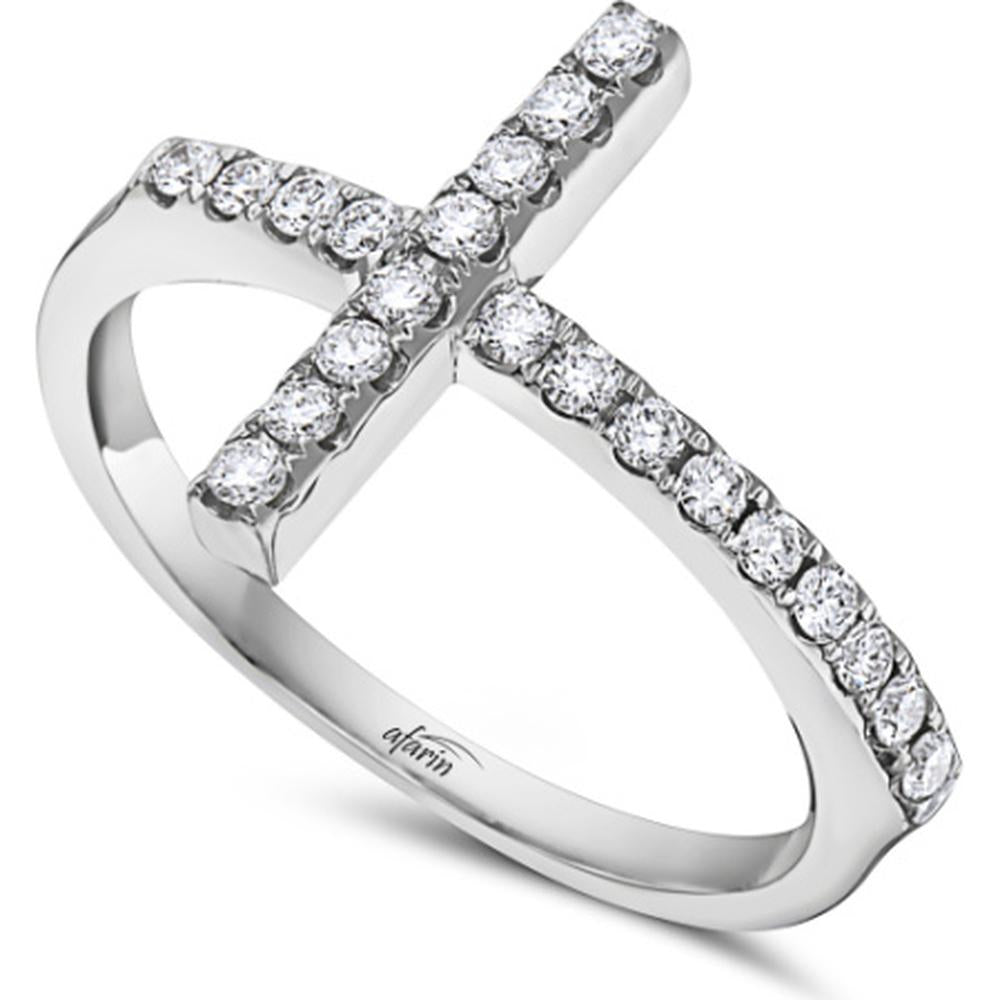 18K White Gold Contemporary Crossover Ring with Round Diamonds by Afarin