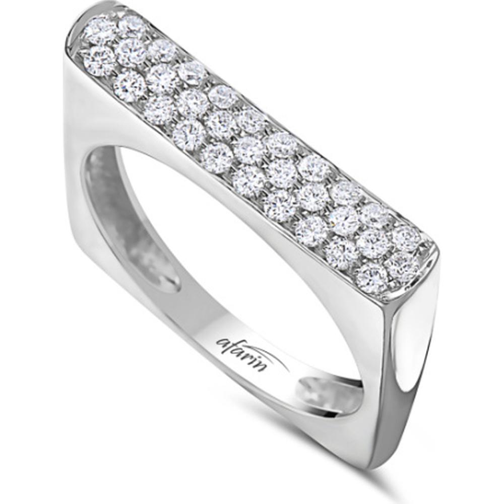 18K White Gold Contemporary Diamond Ring with Pavé Set Round Diamonds by Afarin