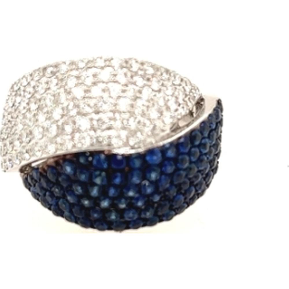 18K White Gold Contemporary Dome Ring with Pavé Diamonds and Blue Sapphires by Afarin