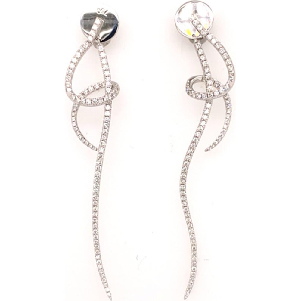 18K White Gold Contemporary Drop Earrings with Diamond-Set Free Form Knot Design by Afarin