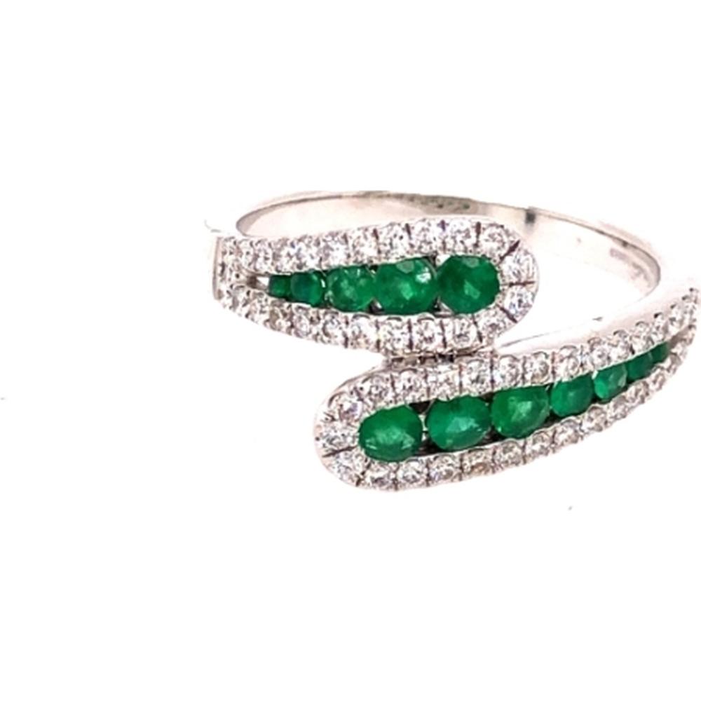 18K White Gold Contemporary Emerald and Diamond Wrap Ring by Afarin