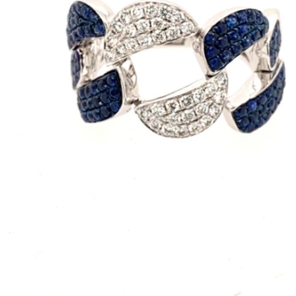 18K White Gold Contemporary Link Ring with Blue Sapphires and Pavé Diamonds by Afarin