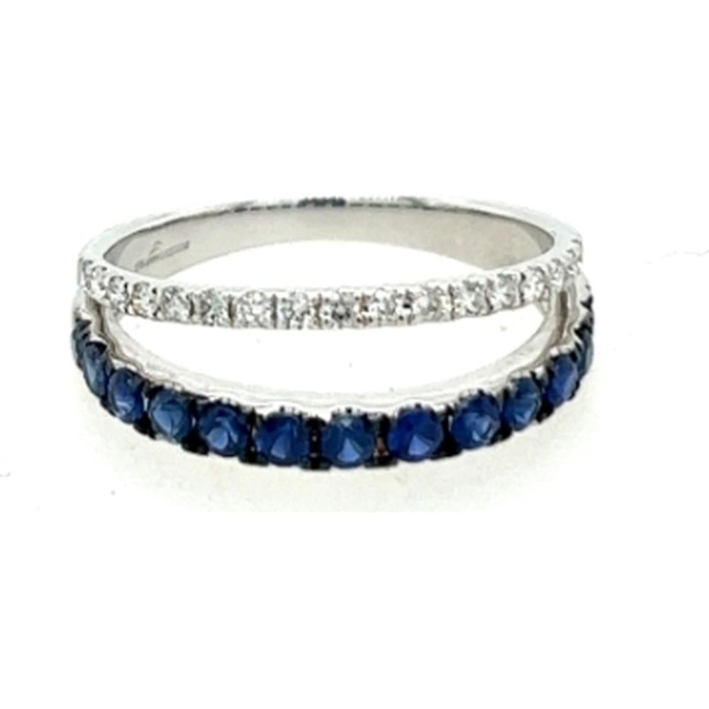 18K White Gold Contemporary Open Band Ring with Round Blue Sapphires and Diamond Accents by Afarin