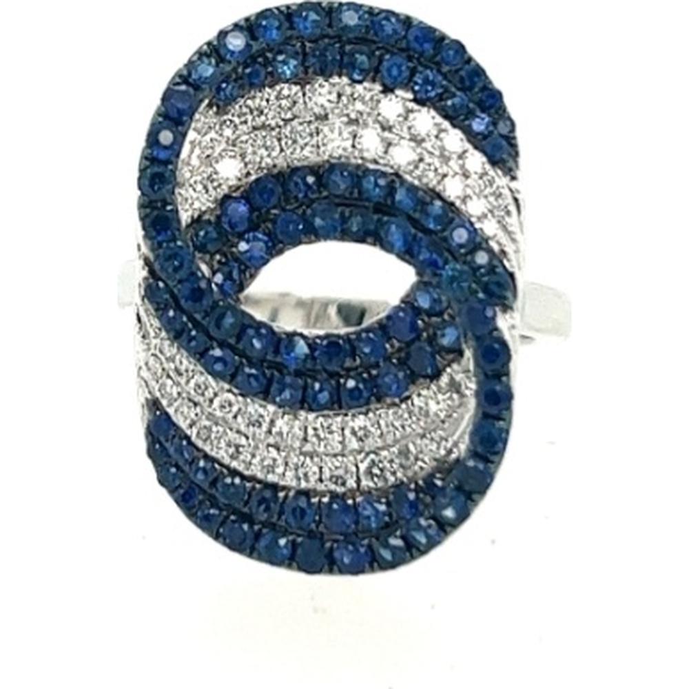 18K White Gold Contemporary Open Oval Ring with Blue Sapphires and Pavé Diamonds by Afarin