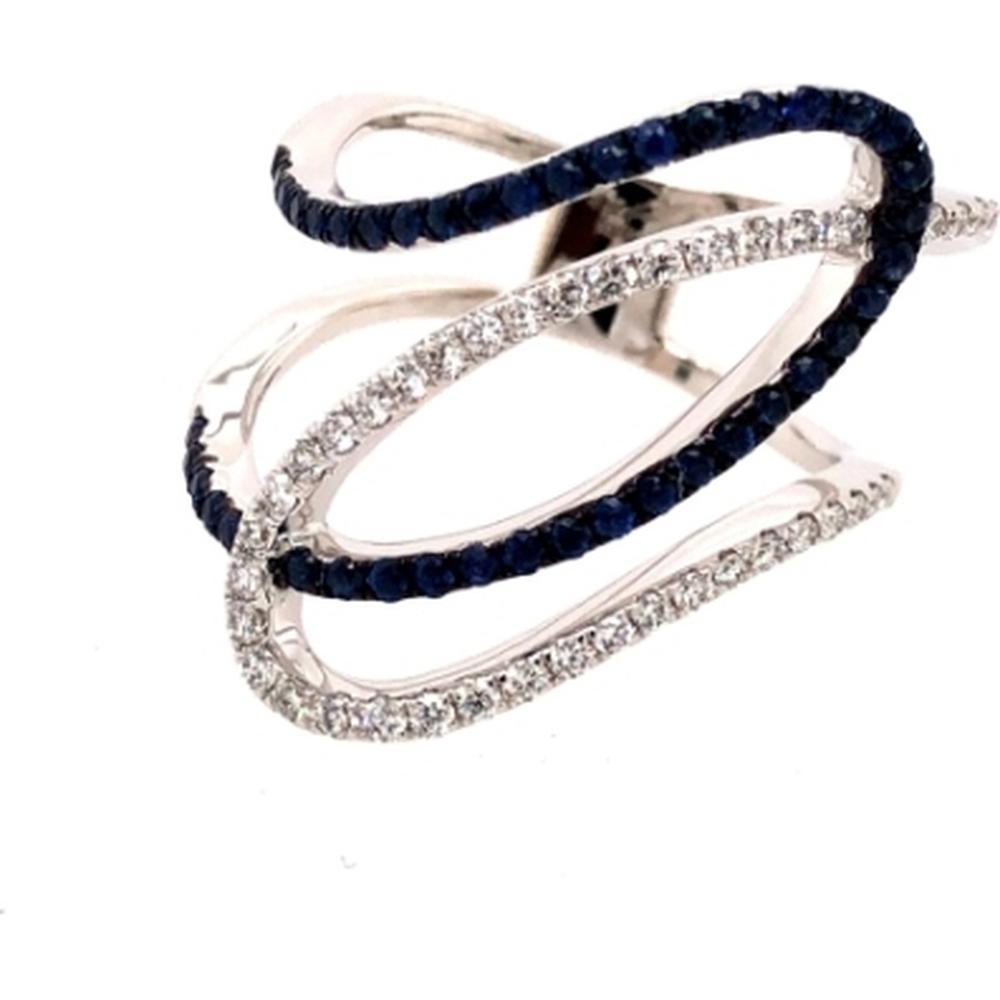 18K White Gold Contemporary Open Wrap Ring with Blue Sapphires and Diamonds by Afarin