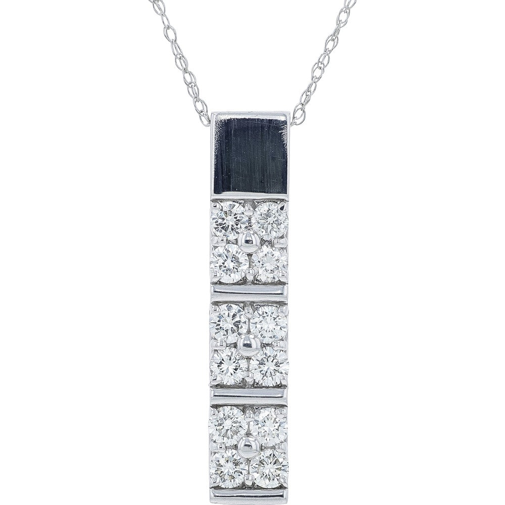 18K White Gold Contemporary Pendant with Shared-Prong Round Diamonds and Dark Inlay - 0.77 Carat Total Diamond Weight