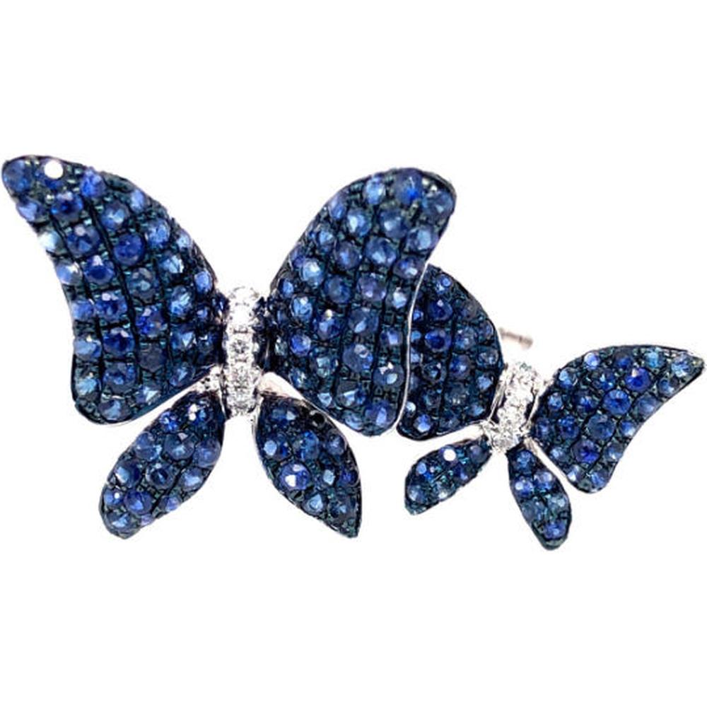 18K White Gold Contemporary Ring with Black Diamonds and Blue Sapphires by Afarin