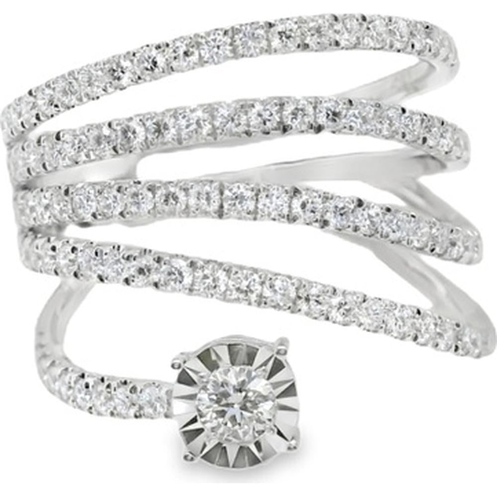 18K White Gold Contemporary Wrap Ring with Round Diamonds by Afarin