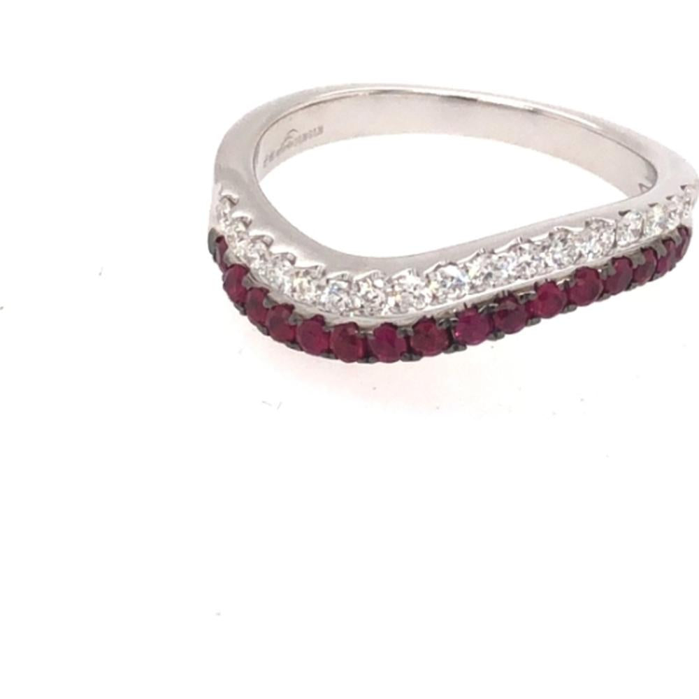 18K White Gold Contour Band Ring with Round Rubies and Diamonds by Afarin