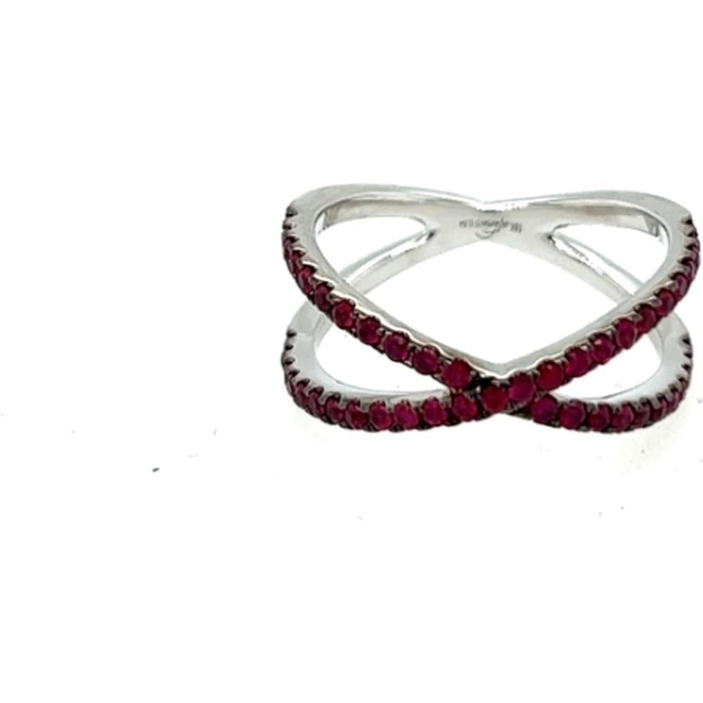 18K White Gold Crisscross Band Ring with Round Rubies by Afarin