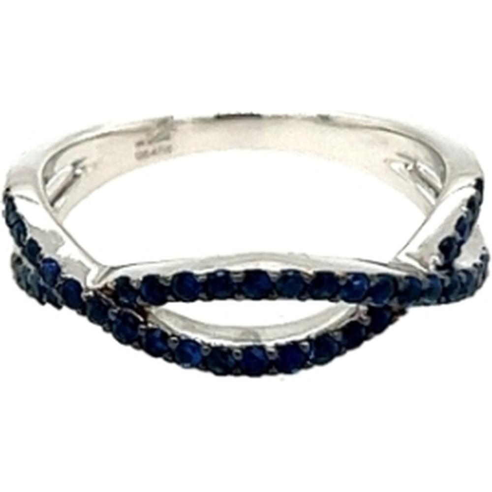 18K White Gold Crisscross Blue Sapphire Ring by Afarin