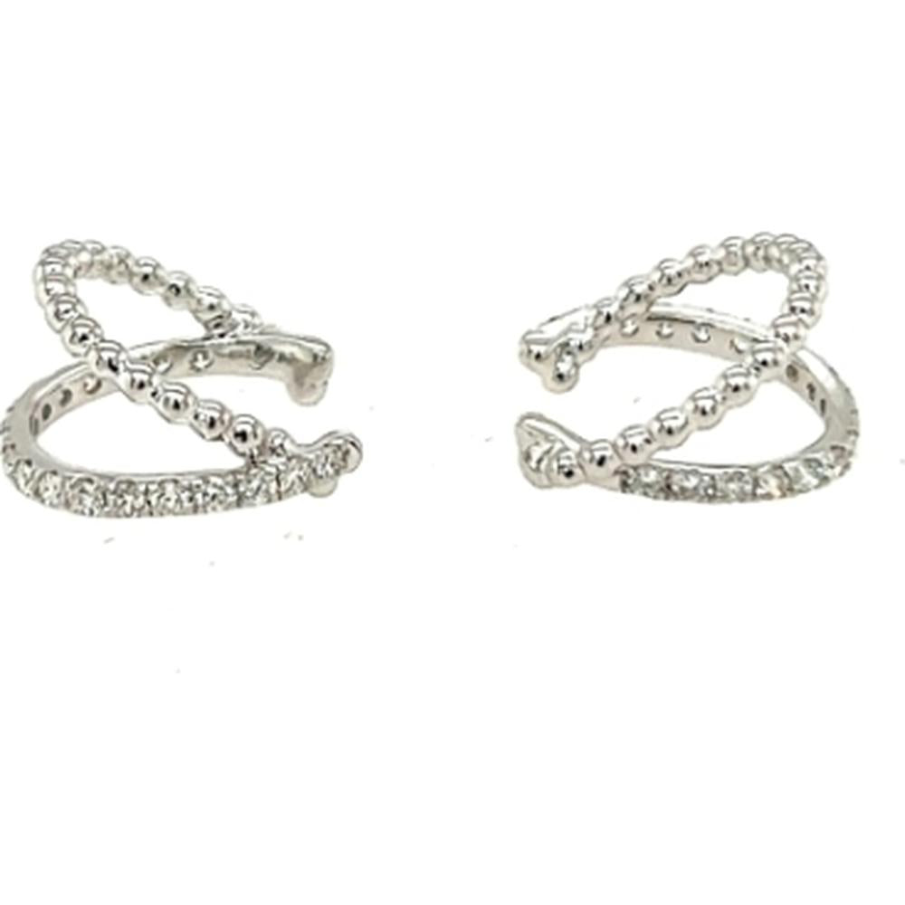 18K White Gold Crisscross Diamond Huggie Earrings by Afarin