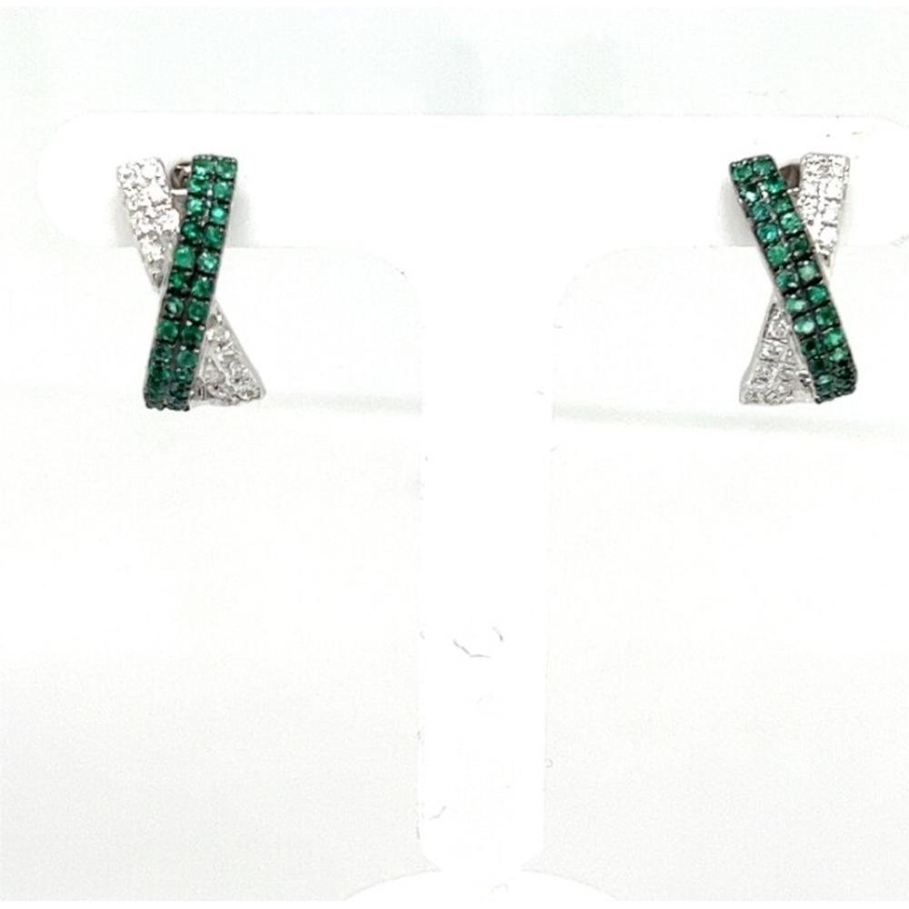 18K White Gold Crisscross Emerald and Diamond Stud Earrings by Afarin