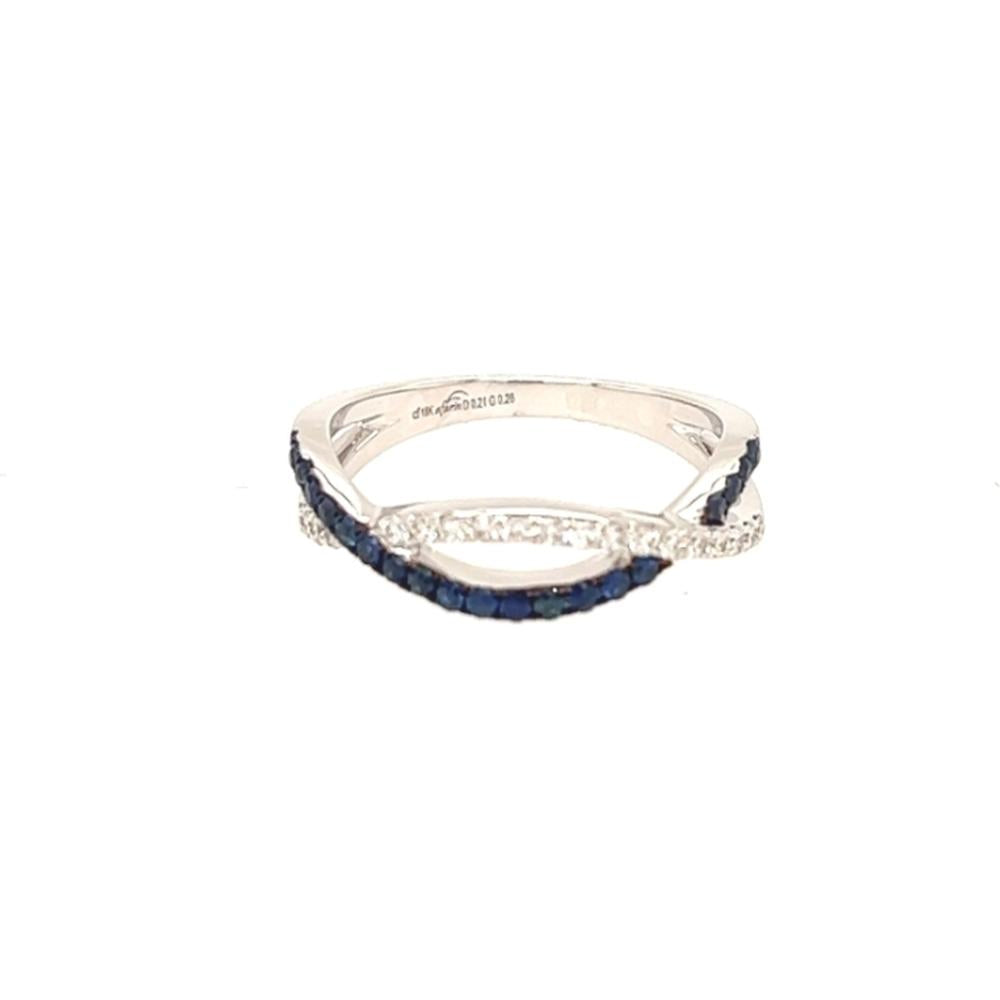 18K White Gold Crisscross Ring with Blue Sapphires and Pavé Diamonds by Afarin