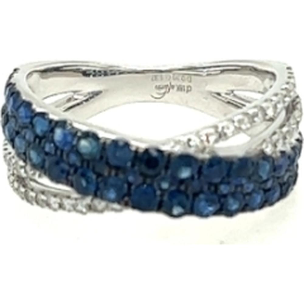 18K White Gold Crisscross Ring with Round Blue Sapphires and Diamond Accents by Afarin