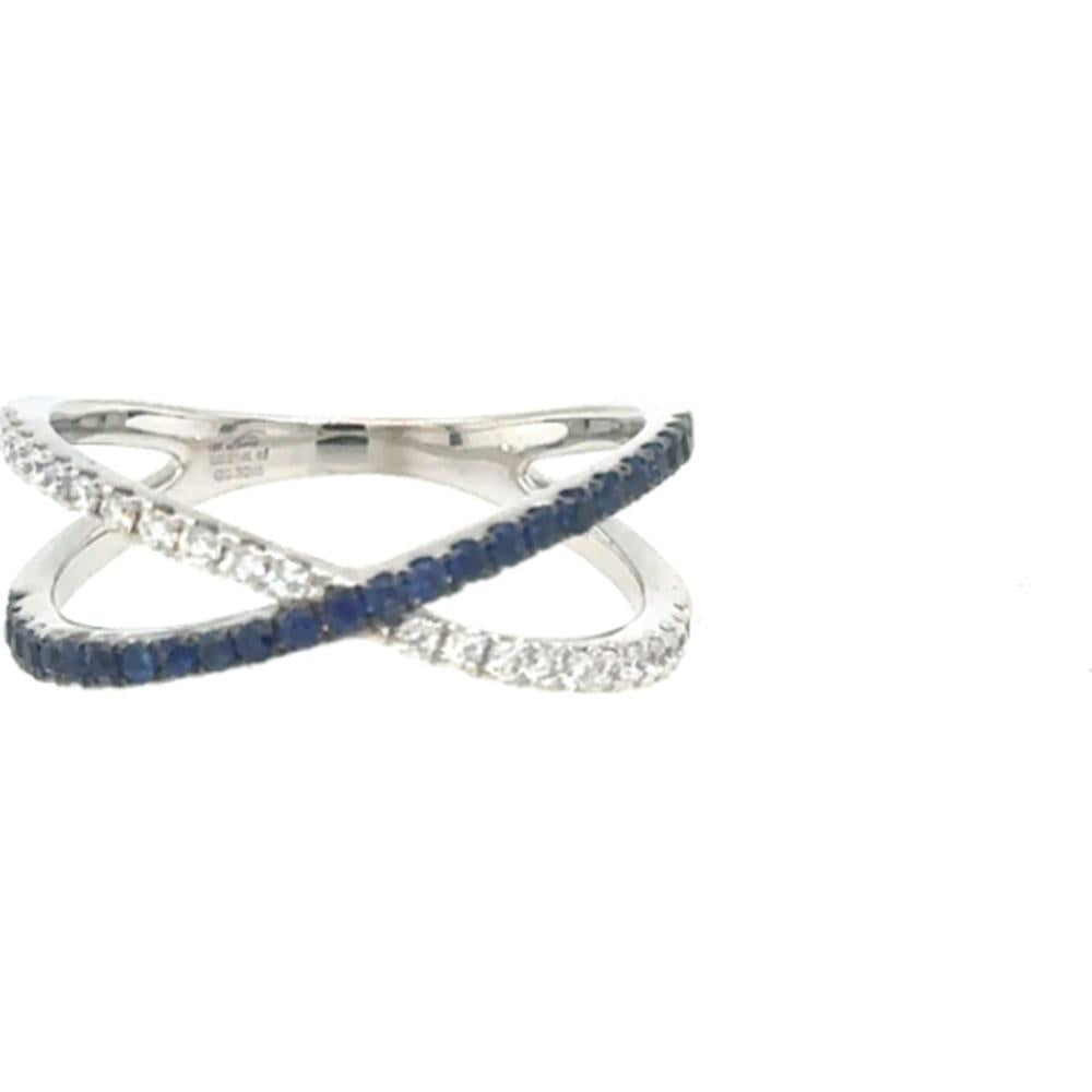 18K White Gold Crisscross Ring with Round Blue Sapphires and Diamonds by Afarin