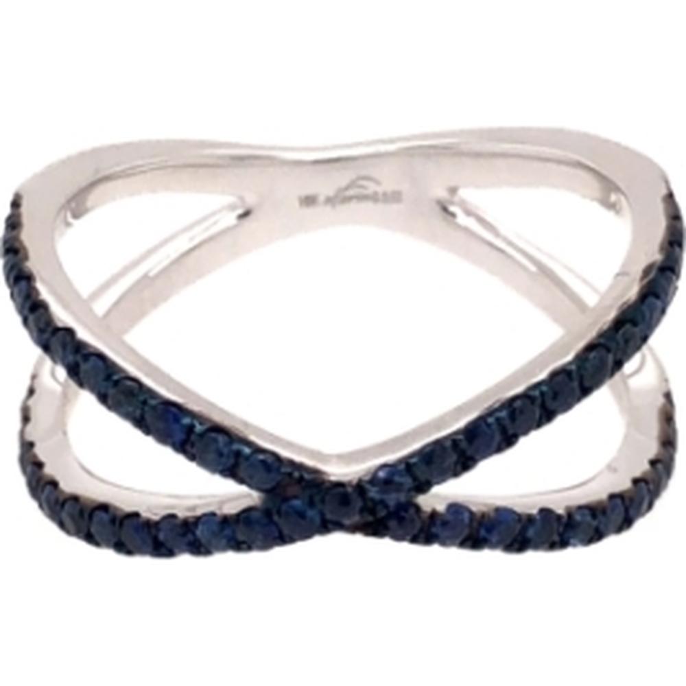 18K White Gold Crisscross Ring with Round Blue Sapphires by Afarin