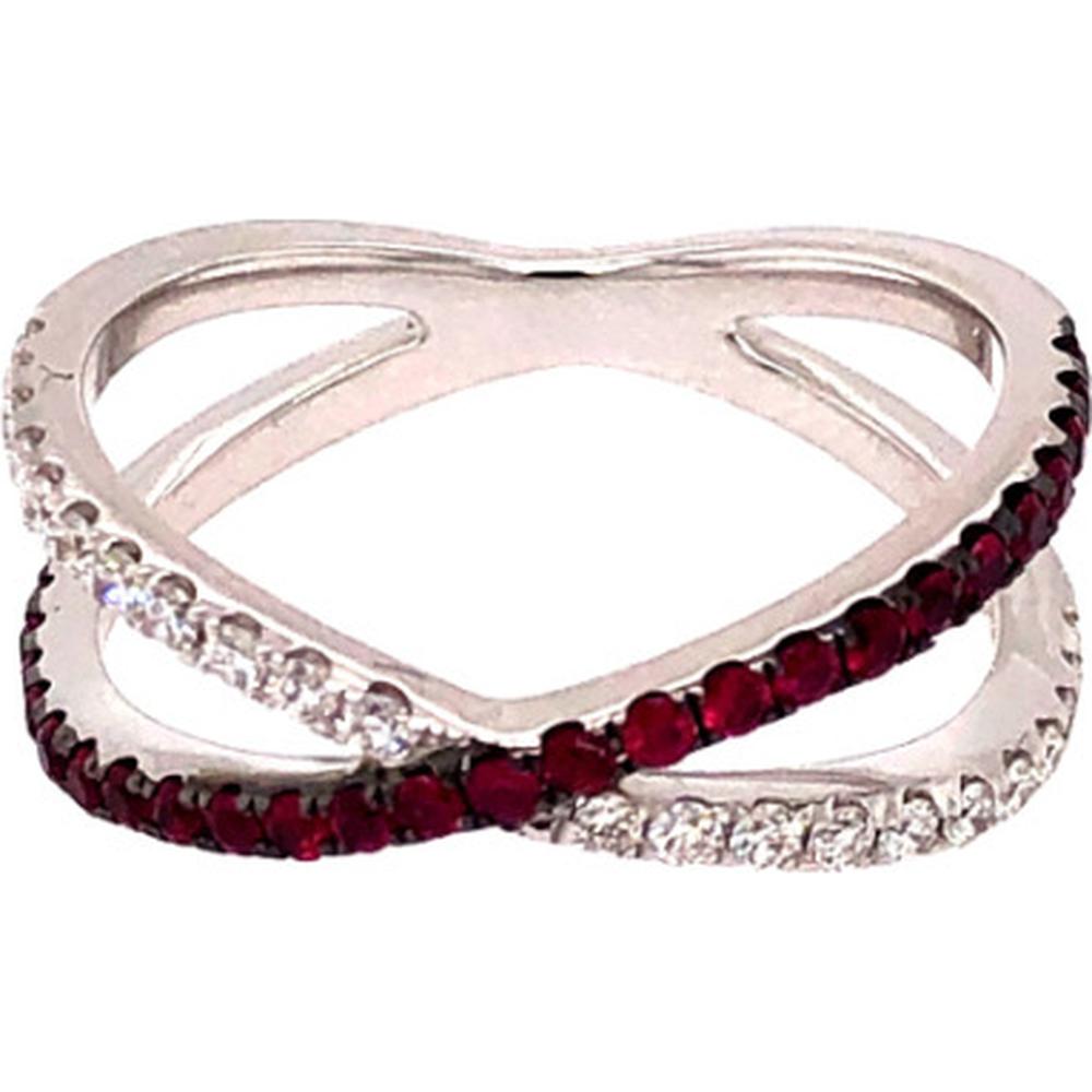 18K White Gold Crisscross Ring with Rubies and Diamond Accents by Afarin