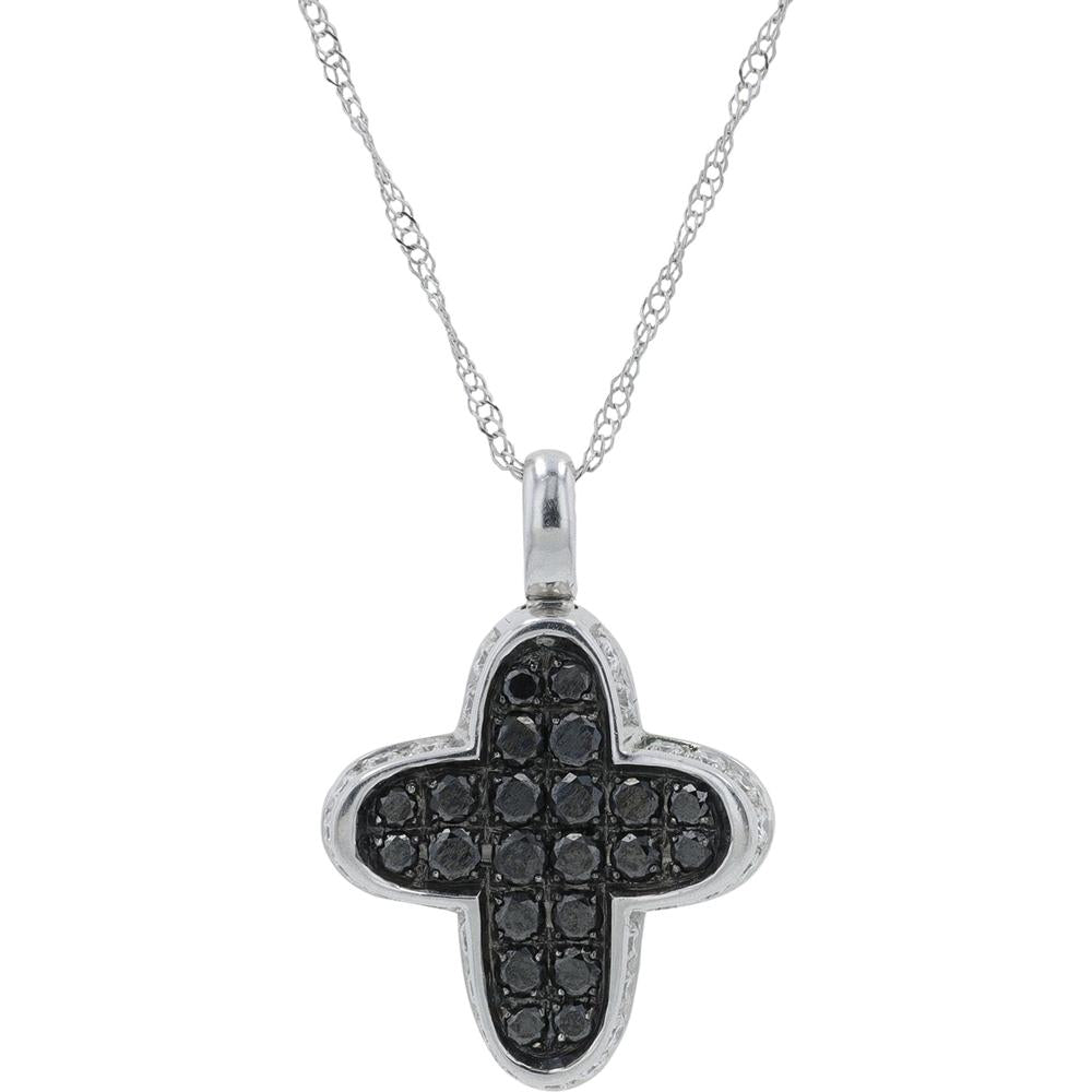 18K White Gold Cross Necklace with 0.69 Carat Total Weight Black Diamonds