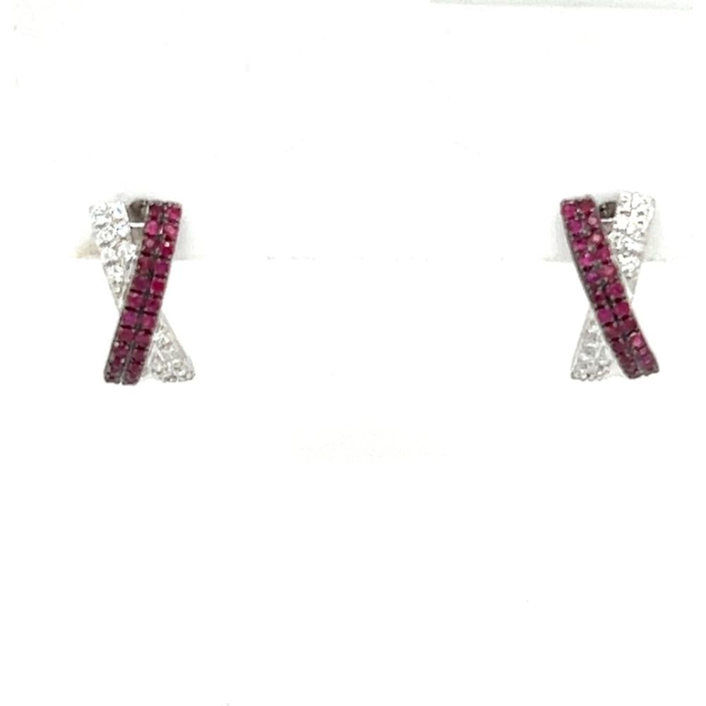 18K White Gold Cross-Over Earrings with Rubies and Diamonds by Afarin