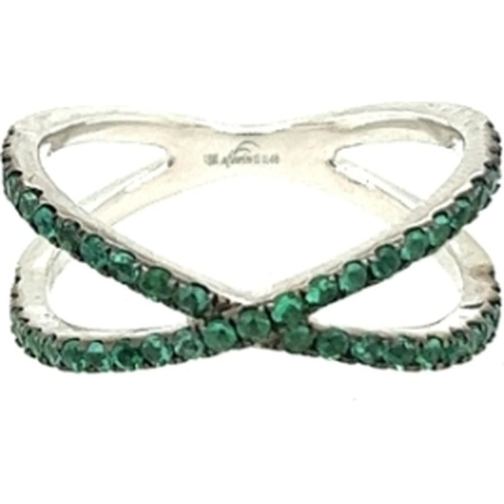 18K White Gold Cross-Over Ring with Emerald Accents by Afarin