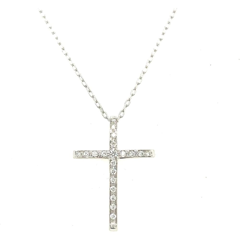18K White Gold Cross Pendant Necklace with Diamond Accents by Afarin