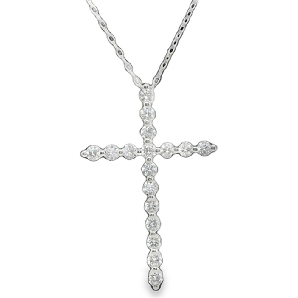 18K White Gold Cross Pendant Necklace with Round Diamonds by Afarin