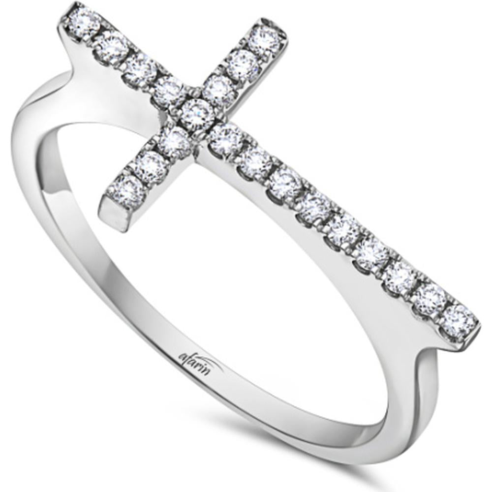 18K White Gold Cross Ring with Round Diamonds by Afarin
