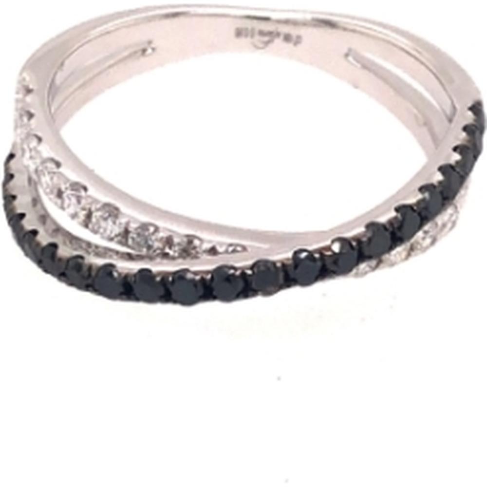 18K White Gold Crossover Band with Black and White Round Diamonds by Afarin