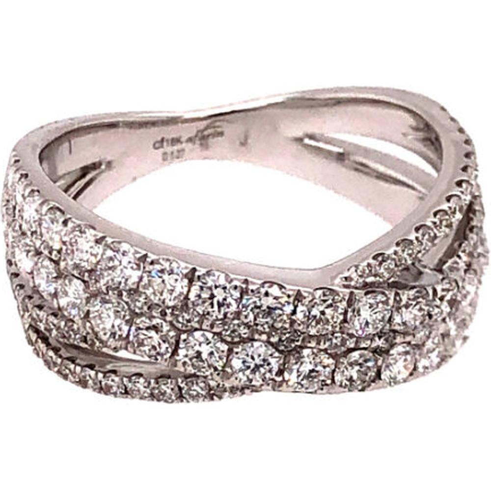 18K White Gold Crossover Diamond Band Ring with Pavé Set Round Diamonds by Afarin